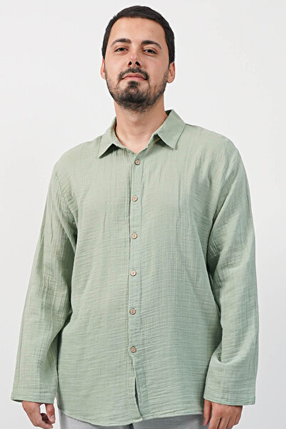 SİDE OTANTİK قميص رجالي من الموسلين بياقة فضفاضة (واسعة) وأكمام طويلة وأكمام ...