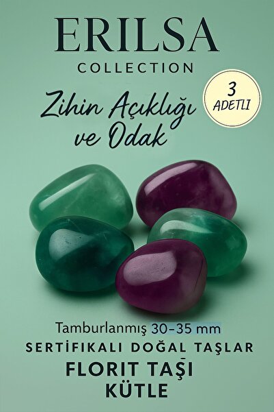 Tesbih Atölyesi Sertifikalı Doğal Florit Taşı Kütle 3 Adet – Zihin Açıklığı, ...