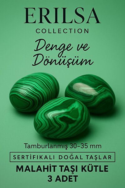 Tesbih Atölyesi Sertifikalı Doğal Malahit Taşı Kütle 3 Adet – Denge, Dönüşüm ...