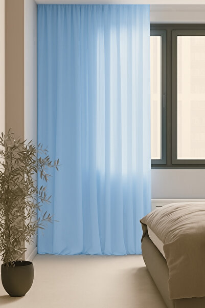Ran Perde Modern Keten Tül Perde - Pileli Dikim - Açık Mavi L