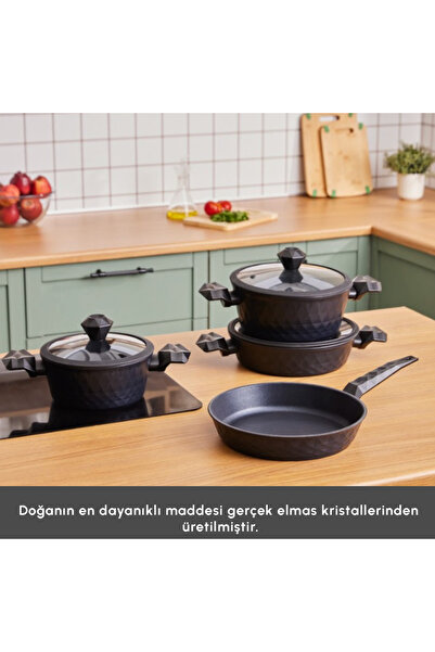 Karaca Premium Biodiamond Yanmaz Yapışmaz Döküm 7 Parça Tencere Seti - 10 Yıl Garantili