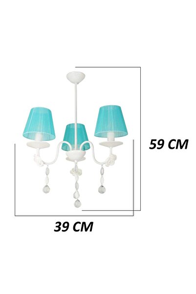 VENON Beril 3'Lü Camlı Taşlı Beyaz Şapka Turkuaz Avize Şapkalı Avize