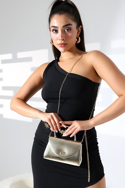 Moda Lime حقيبة يد وكتف صغيرة أنيقة للنساء، بحزام سلسلة ذهبي، باللون الذهبي