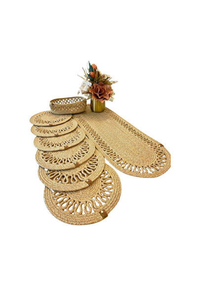 sfb Hand Knitted Jute Runner Table Cloth with Plate Mat Decorative Unit Coffee Table Cloth Set