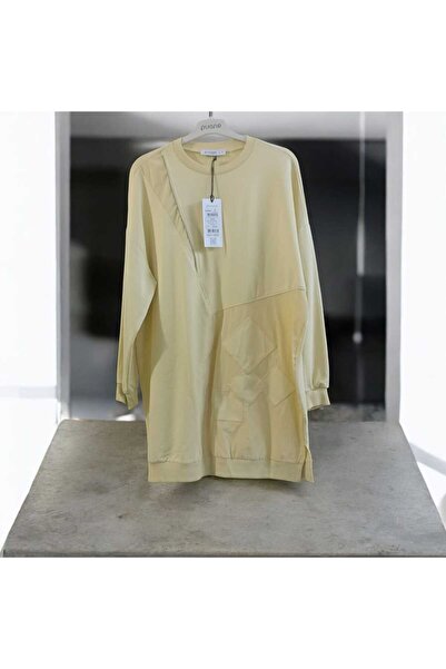 Puane Women's Zipper and Applique Detailed Comfortable Fit Sports Tunic Yellow