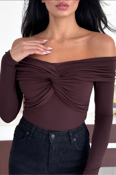 Safgiyim44 Cross Neck Long Sleeve Blouse - Brown