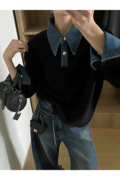 MAXXANA Pulover cu guler din denim 2 în 1