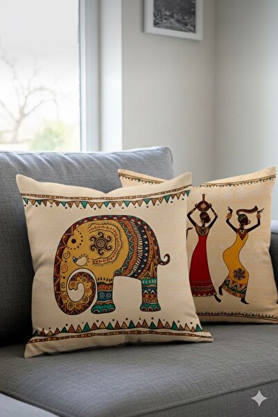 Hayal Dekoratif هدية ذات طابع أفريقي باللون الأحمر والأصفر مكونة من قطعتين من...