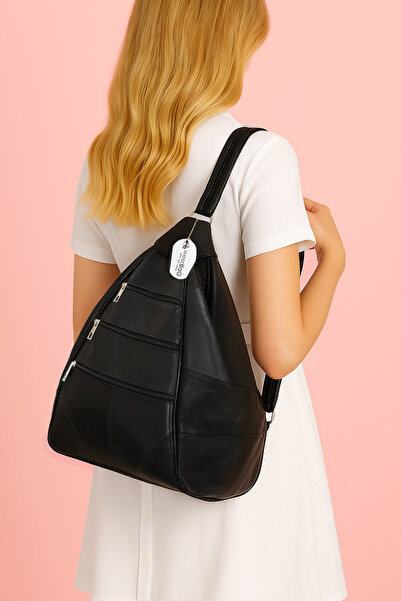 westbag Rucsac și geantă de umăr neagră pentru femei din piele naturală - mod...