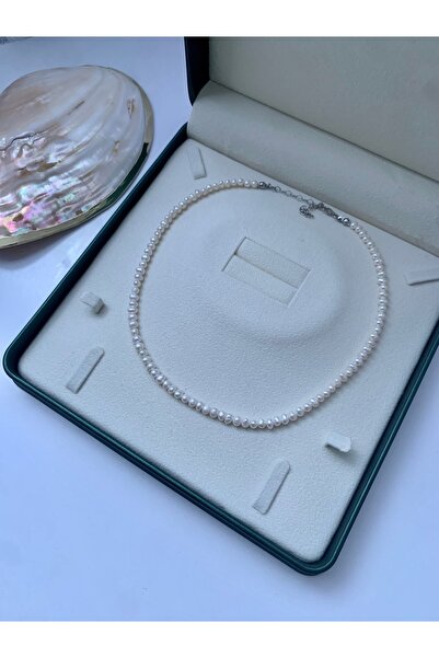 JOVİ ATELİER 925 Ayar Gümüş Doğal 4mm Inci Kolye Şık Ve Zarif - 40cm 7cm Uzat...