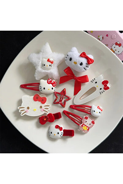 Miniso مجموعة مشابك شعر كاواي سانريو هالو كيتي الحمراء من 11 قطعة، زينة كرتون...