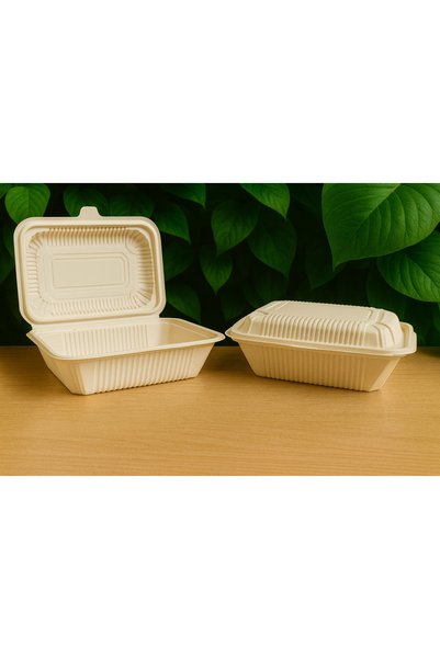 Ekolojik Ambalaj Doğa Dostu Organik 22x14x5cm Kapaklı Kap 1000cc 10 Adet