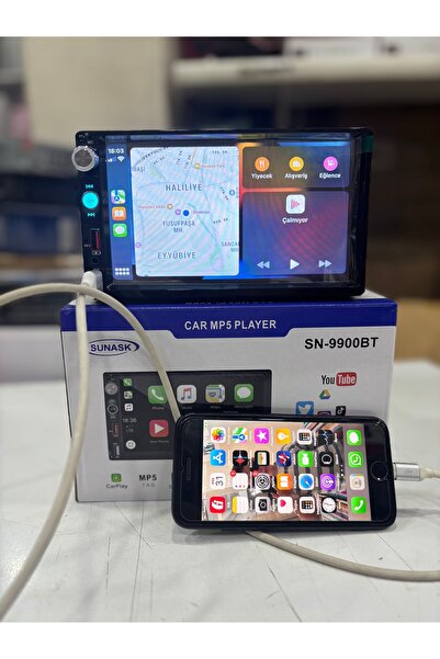 SUNASK Sn-9900bt Carplay Li Ekranlı Oto Teyp 7 Inç Double Teyp Park Kamerası Bluetooth Mp5 Mp3 Çift Usb