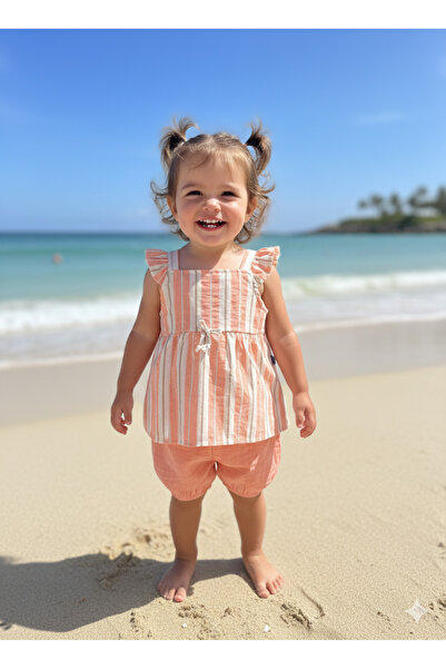 Miniworld Baby Girl Top-Shorts Set 100% Cotton Muslin Style Design Premium, Lilac Peach