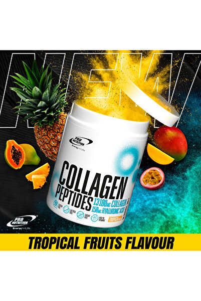 Pro Nutrition Collagen Peptides – Acid hialuronic și vitamine, Tropical Fruits, 300g
