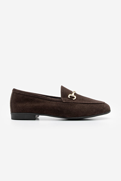 Marjin Kadın Hakiki Deri Zincirli Loafer Günlük Ayakkabı Tanle Kahve Süet