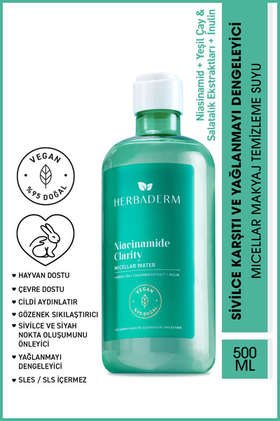 Herbaderm Niacinamide Clarity, Karşıtı ve Yağlanmayı Dengeleyici Micellar Mak...