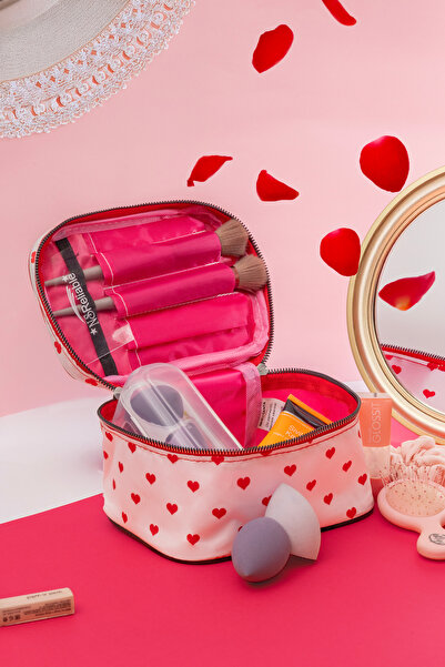 NS reliable Ns Captain Travel Makeup Organizer Makeup Bag, Multifunctional Cosmetic Bag Heart Pattern