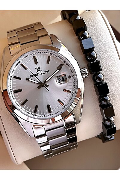 Daniel Klein Men's Wristwatch with Calendar, Steel Cord 30 Mt Water Resistant, with Bracelet Gift