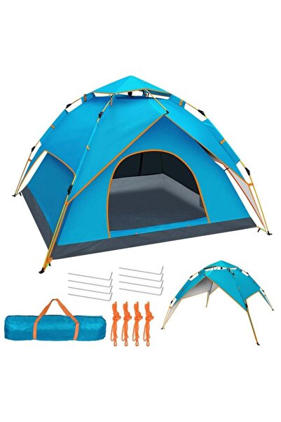 Yelajoy Camping Tent,Automatic 3-4 Man Person Pop Up Dome,Double Layer Waterproof,Removable Tarpaulin,Blue