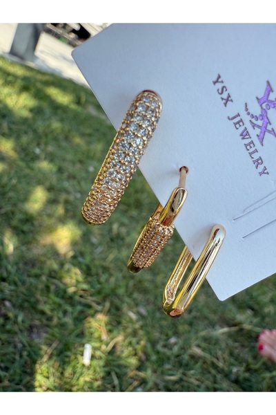 ARMELİA ACCESORİES Accessories 3’lü Işıltılı Gold Çelik Küpe Seti