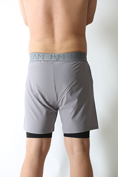 Man Of Man Gri Unisex Gym Ve Fitness Fitness Astarlı Taytlı Şort