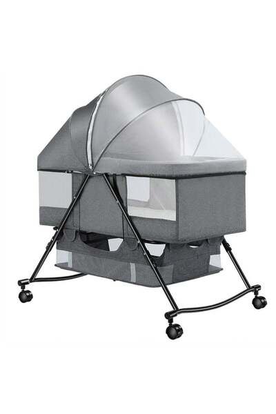 Arabest سرير أطفال محمول هزاز مع شبكة قابلة للتهوية ومرتبة، 3 أوضاع، آمن وسهل...