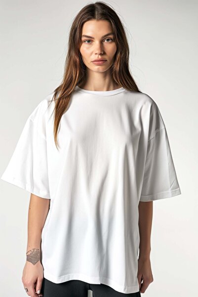 Coredra Tricou Basic Oversize Femei - Alb