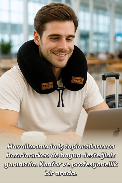 Viscofoam Lux Ortopedik Seyahat Yastığı Visco Boyun Destekli Seyahat Yastığı - Siyah | Ergo Travel