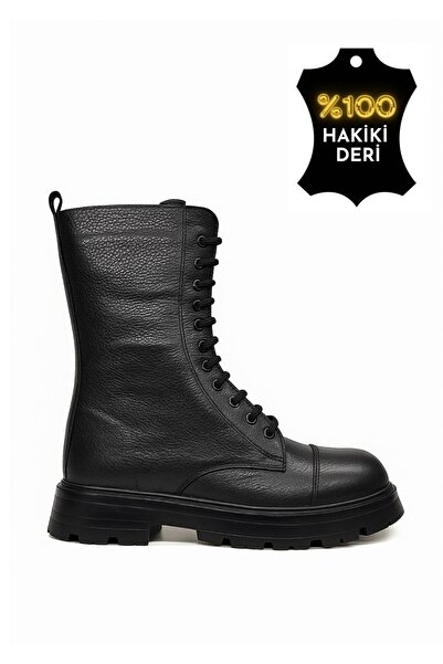 DONDUK Kadın Hakiki Deri Içi Kürklü Kışlık Bağcıklı Fermuarlı Postal Bot