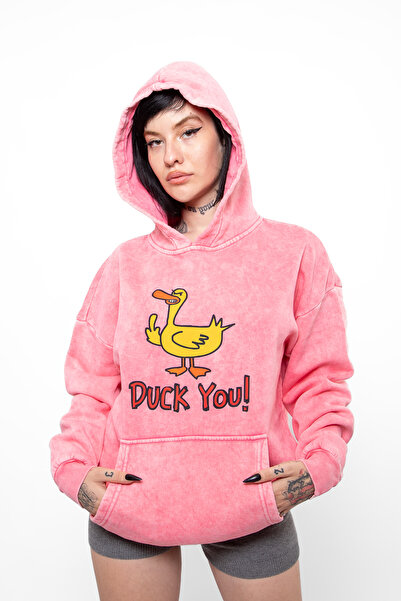Bak Moda Hanorac roz lavabil premium unisex cu imprimeu Duck You