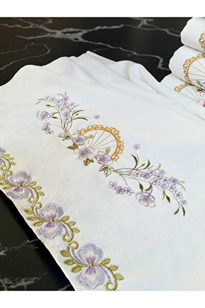 asev tekstil 50X90 cm Embroidered Velvet 12-Piece Hand Towel |   Face Towel Set