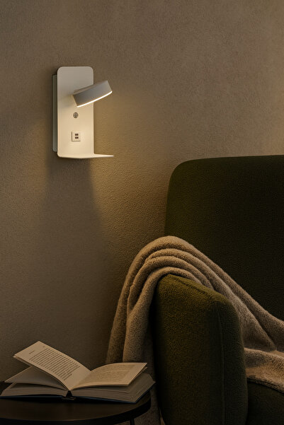 voxlamp lighting solutions Reading Ledli Usb-type C Telefon Şarj Üniteli Yatak Başı Led Aplik 24x14 Cm