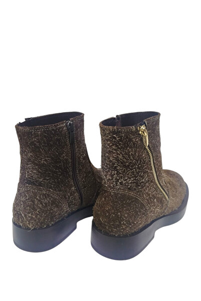 DRY SHOES Hakiki Deri Kahverengi Tırpan Kadın Bot Ayakkabı Yandan Fermuarlı Kovboy Western Chelsea DRY-2101