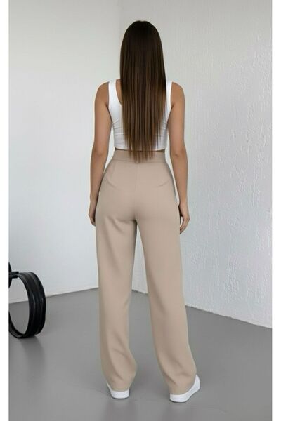 NOLYA MODA Kadın Modern Kesim Bol Paça Siyah Yüksek Bel Pantolon