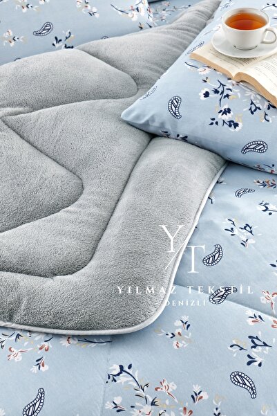 Home Çift Kişilik Welsoft Yorgan Uyku Seti Mavi Etnik | Lastikli Çarşaflı | Çeyiz Seti | Çeyiz Takımı