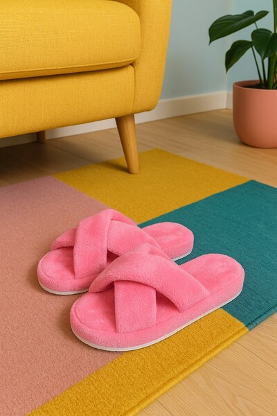 Moda Frato SMT-02 Çapraz Kadın Ev Terliği Kışlık Yünlü Terlik