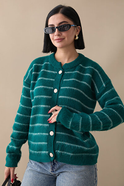 InStyle Emerald Knitwear Cardigan - Thin Stripe Detail