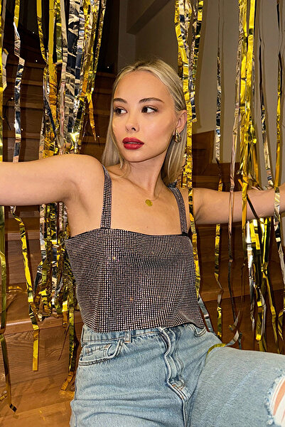 VAGGON Жіночий бюстгальтер з срібними камінцями, відкритою спиною та бретельками Prm0513