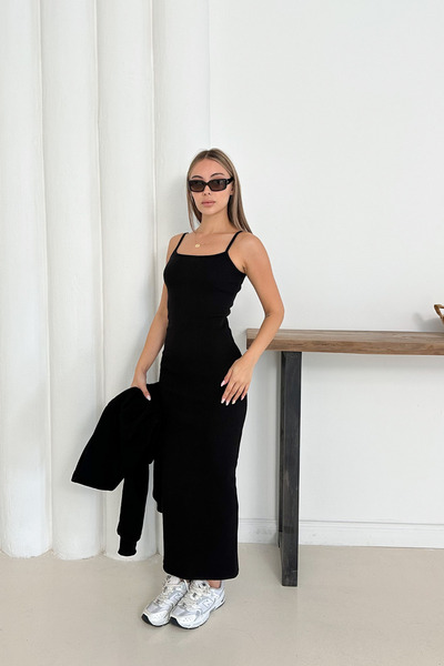 mielva Kadın Siyah Fermuarlı Crop Hırka Ve Elbise Takım