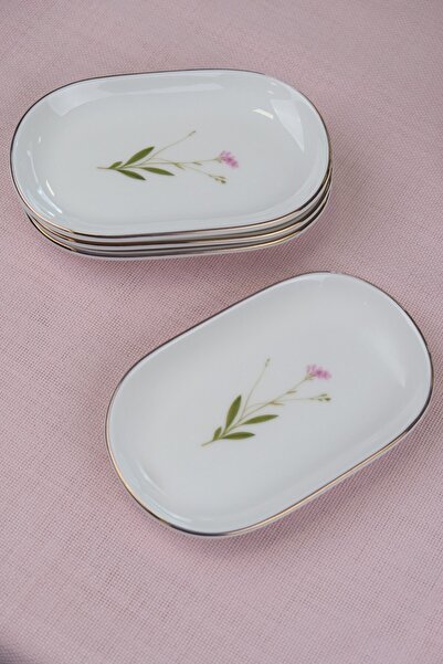 tabakevi Tabak Evi Porcelain Natura Broadcloth Gold Gilded Oval Boat Plate 18X11X2,50Cm 4 Pieces