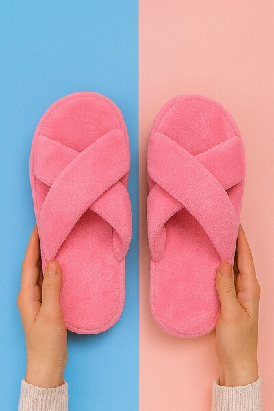 Moda Frato SMT-02 Çapraz Kadın Ev Terliği Kışlık Yünlü Terlik