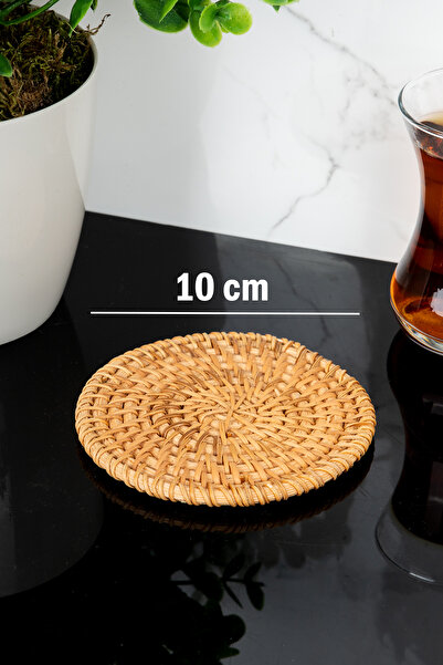 Dolkin Home 6 Pieces Natural Rattan Coasters Set Handmade High Quality Cup Tea Mug Coaster 10cm