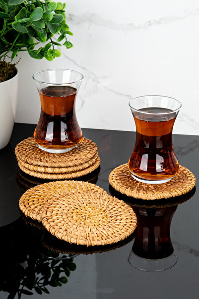 Dolkin Home 6 Pieces Natural Rattan Coasters Set Handmade High Quality Cup Tea Mug Coaster 10cm