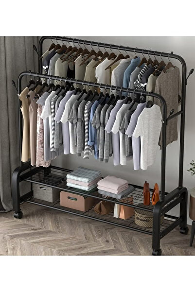 Primo Plus Metal Clothes Hanger Organizer and Black Clothes Stand with Wheels