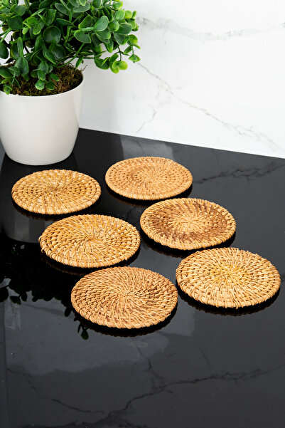 Dolkin Home 6 Pieces Natural Rattan Coasters Set Handmade High Quality Cup Tea Mug Coaster 10cm