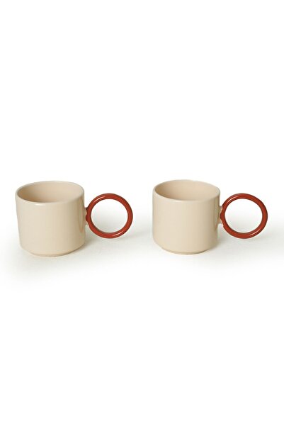 Keramika Stackable Brown Cup with Ring Handle 8 Cm 2 Pieces