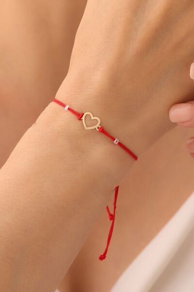 GENORO JEWEL 14 Ayar Altın kadın Kırmızı ipli Kalp bileklik