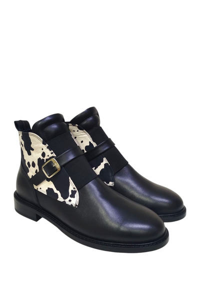 DRY SHOES Hakiki Deri Siyah Kadın Bot Ayakkabı Yandan Fermuarlı Kovboy Western Chelsea DRY-2103