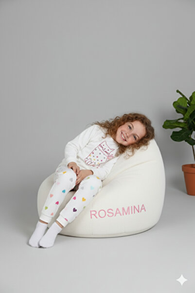 MADALİNA Lány - 100% pamut krémszínű szívmintás téli pizsama szett